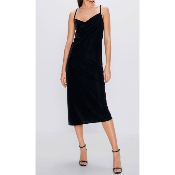 Zara Dresses & Skirts - Zara Velvet Camisole Dress Draped Ruched Midi XS